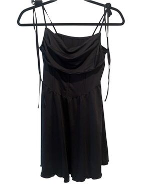 NWT Cider Black Mini Dress Cowl Neck Corset Seam M Romantic Goth Soft Grunge